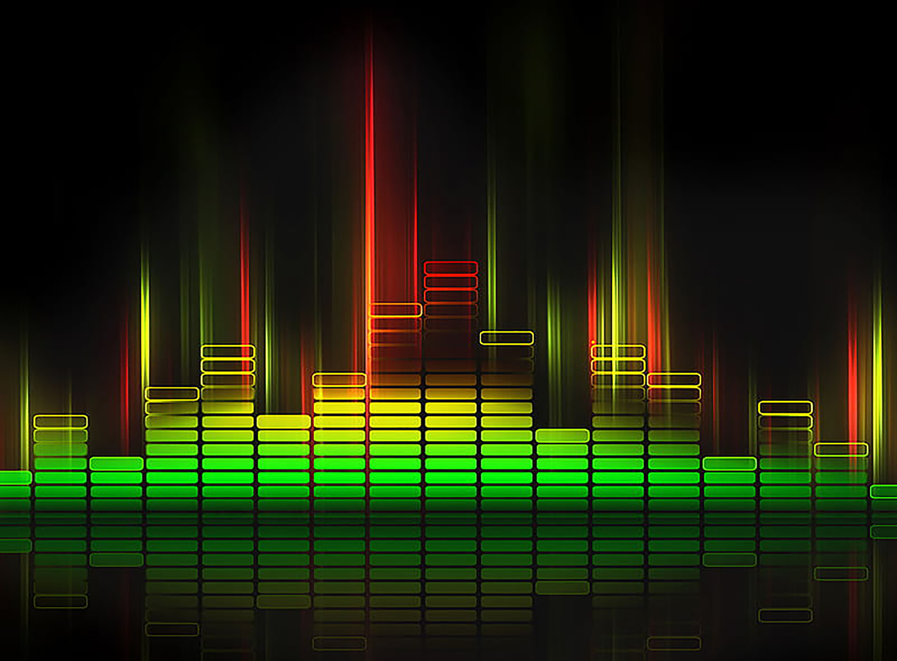 green, yellow, and red sound waves.