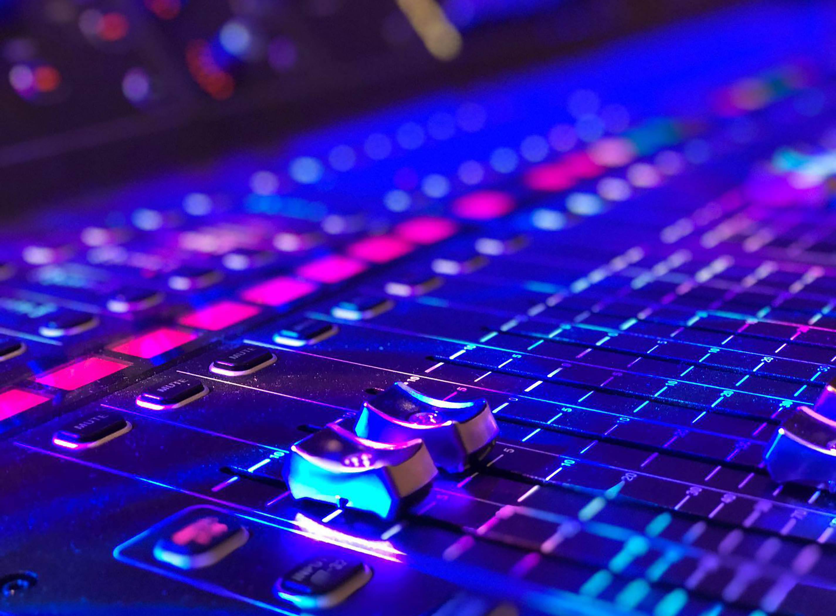 pitch adjusters with blue and purple lighting.
