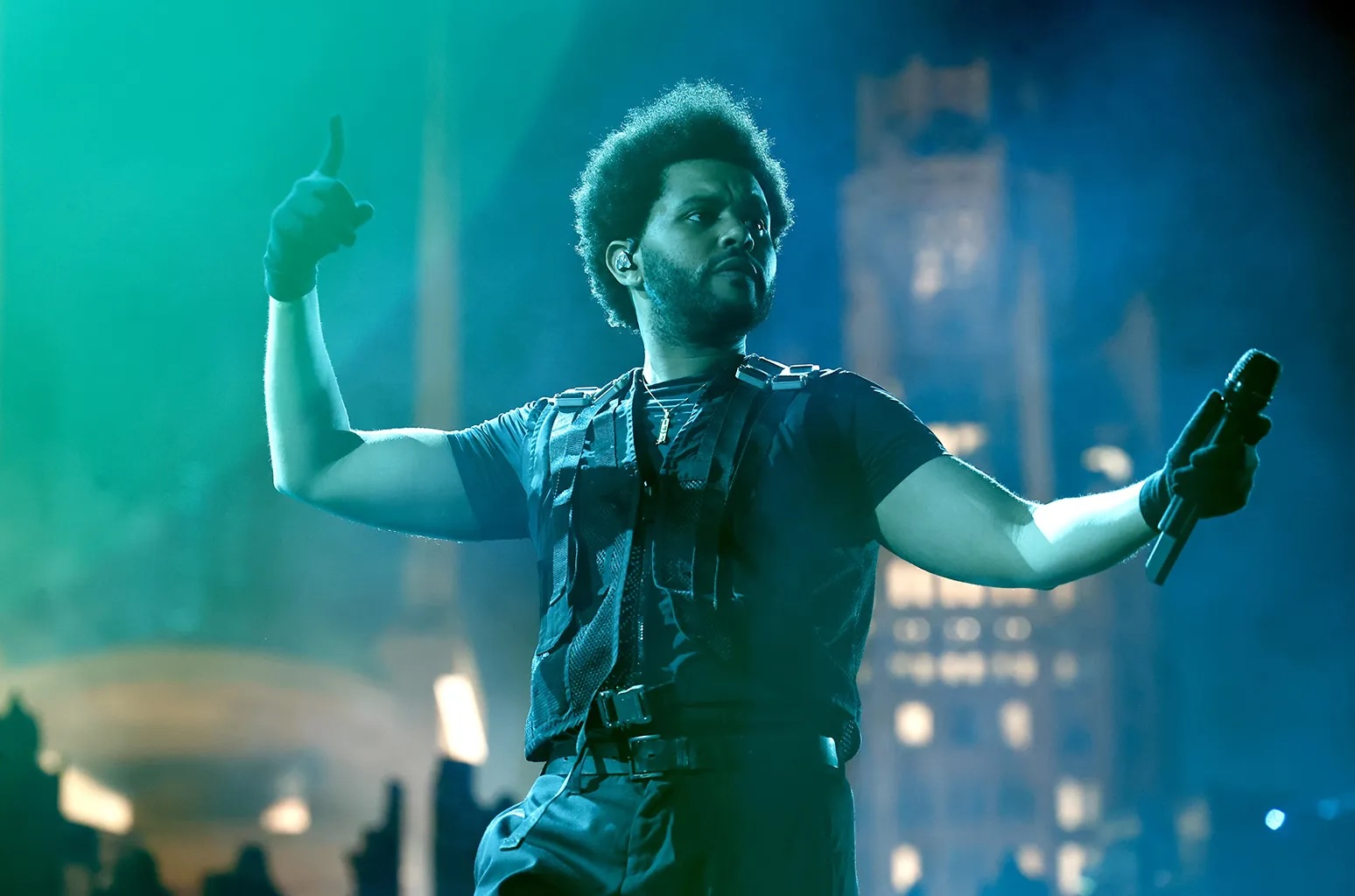The Weeknd live on stage.